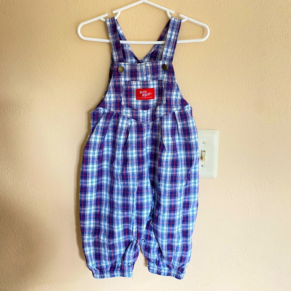 Vintage Oshkosh B’Gosh Baby Plaid Blue Overalls